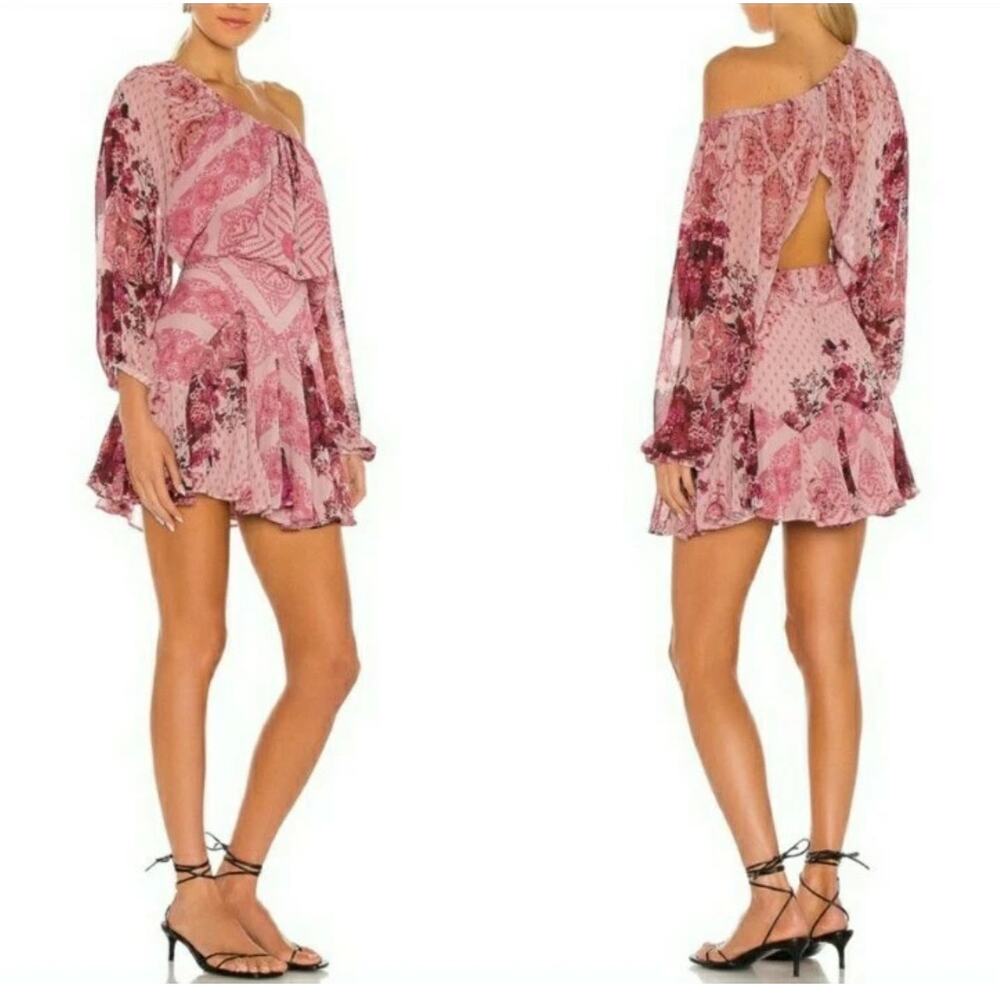Free People Seven Wonders Mini Dress Long Sleeve Dusty Rose Combo Large NWT